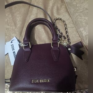 Steve Madden Dark Burgundy Mini Satchel with Gold Accents